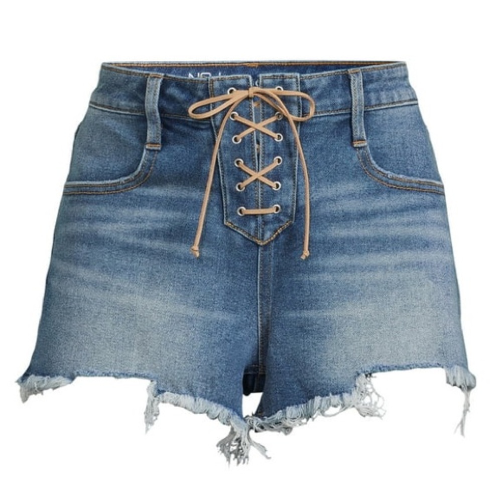 No Boundaries Juniors Lace Up blue Denim Shorts Size 9